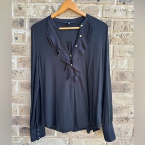 White House Black Market Black Ruffled Blouse Size Large
